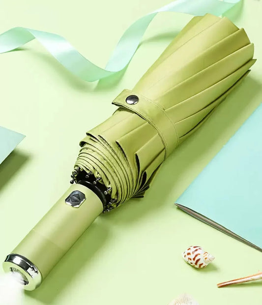 Fully Automatic Umbrella Sunscreen Sunshade Sun Umbrella Dual Use With Led Flashlight Business 3 Fold Umbrella. Minimum order 50