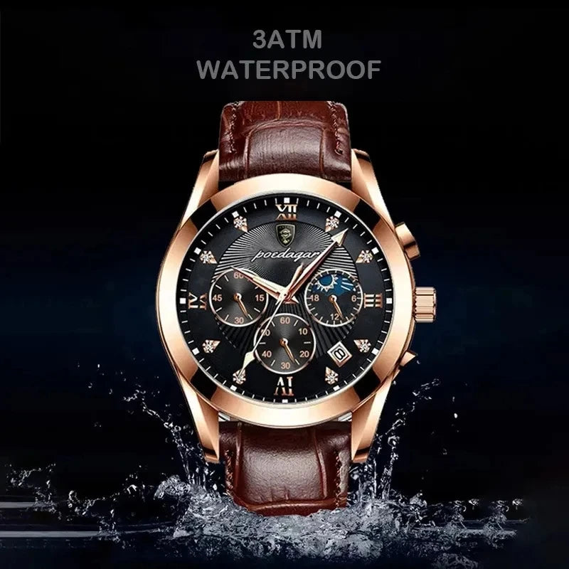 POEDAGAR 820 Watch Casual Chronograph Men's Watches Stainless Steel Band Business Wristwatch Quartz Clock With Luminous Pointers