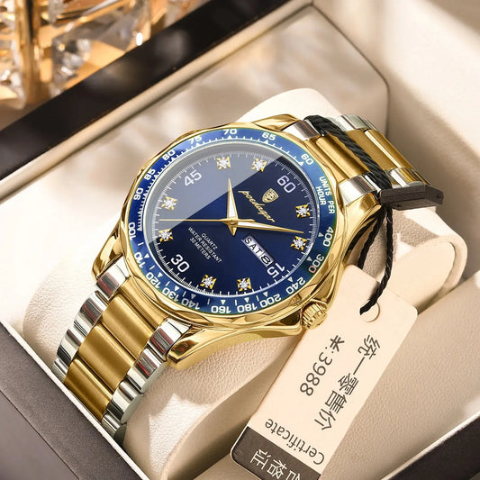 POEDAGAR 963 Luminous Watch for Men Stainless Steel Sport Top Brand Luxury Quartz Wristwatch 2024 Hot Waterproof Men's Watches