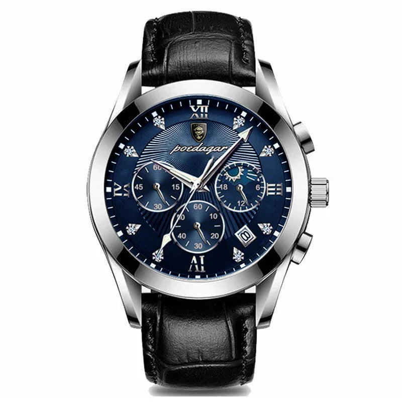 POEDAGAR 820 Watch Casual Chronograph Men's Watches Stainless Steel Band Business Wristwatch Quartz Clock With Luminous Pointers