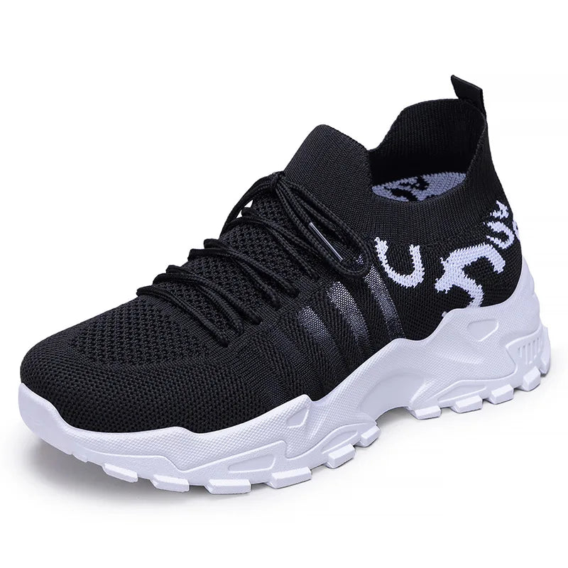 Fashion Trendy Ladies White Casual Shoes Height Increasing Breathable Fly Woven Lace-up Women Walking Style Shoes