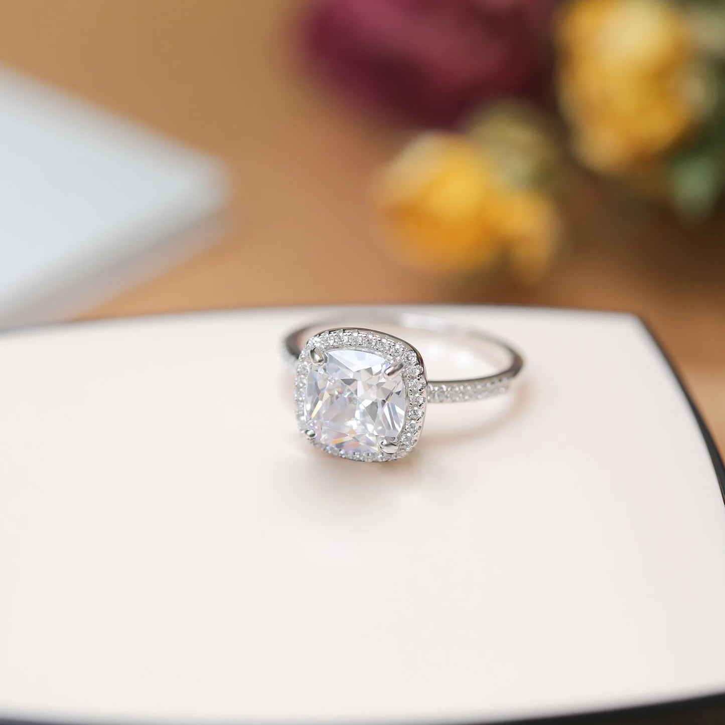 OAHLAN High Quality 3.5CT 925 Sterling Silver Ring,Cushion Cut Cubic Zirconia 5A CZ,Engagement Rings Wedding Bands for Women