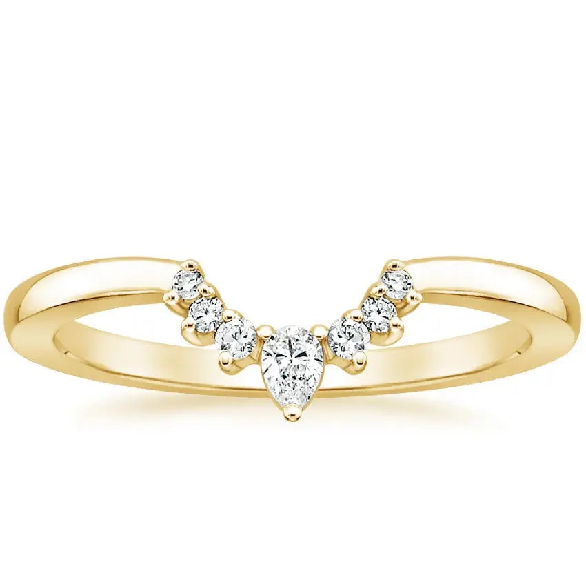 14K Gold Plated Copper Ring Women Wedding Rings V Shape Cubic Zirconia Stackable Eternity Fashion Jewelry Ring