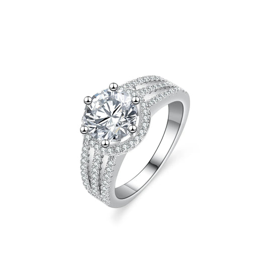 Moissanite Rings 925 Sterling Silver Halo Ring  Rhodium Plate Round Cut Jewellery for Women Wedding Gift Anniversary Engagement. Minimum order 2
