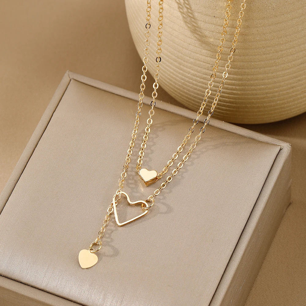 VKME Fashion Heart Necklace Zirconia Rhinestone Multi Layer Heart Necklace for Women Jewelry Wholesale. Minimum order 2
