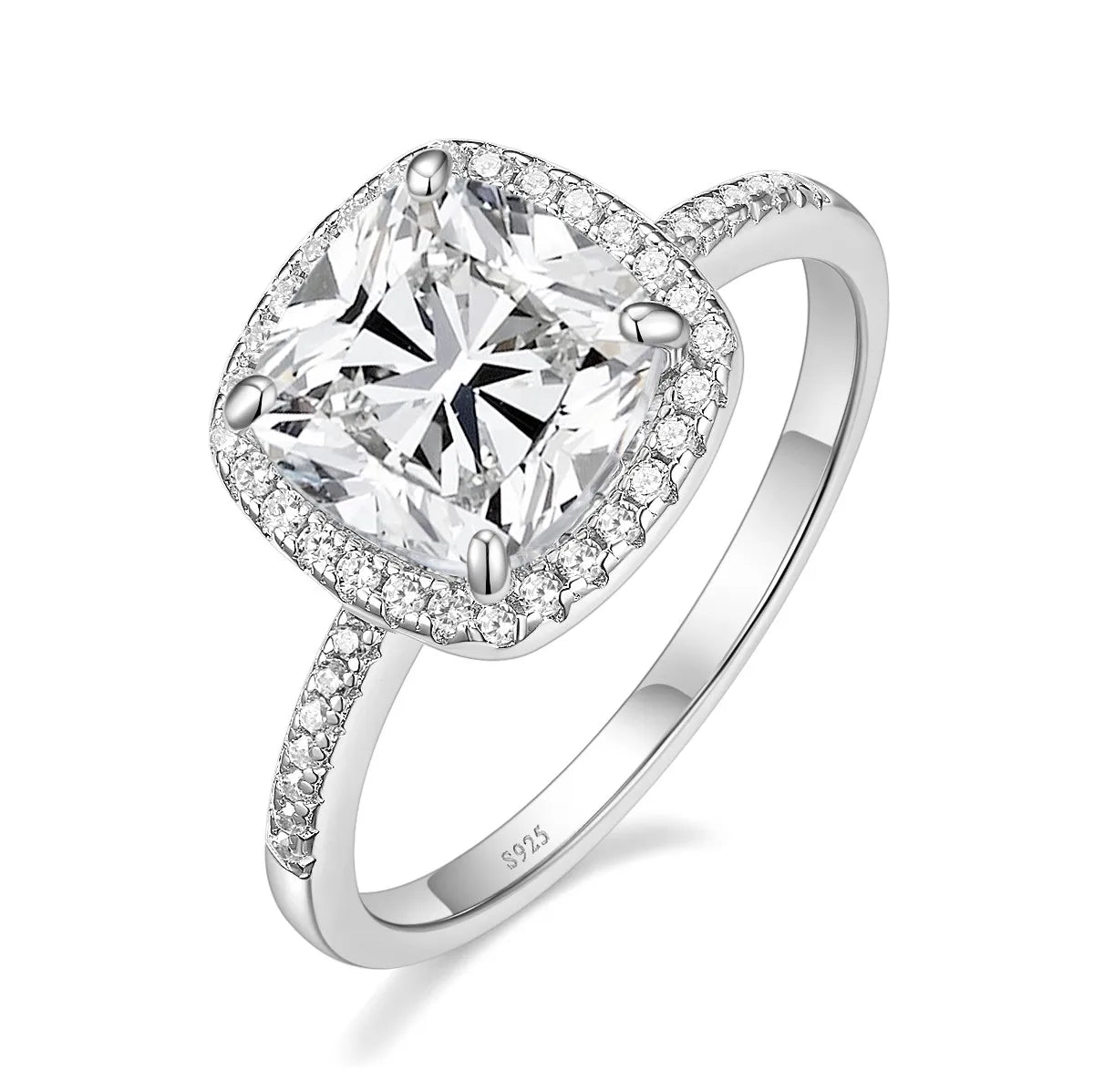 OAHLAN High Quality 3.5CT 925 Sterling Silver Ring,Cushion Cut Cubic Zirconia 5A CZ,Engagement Rings Wedding Bands for Women