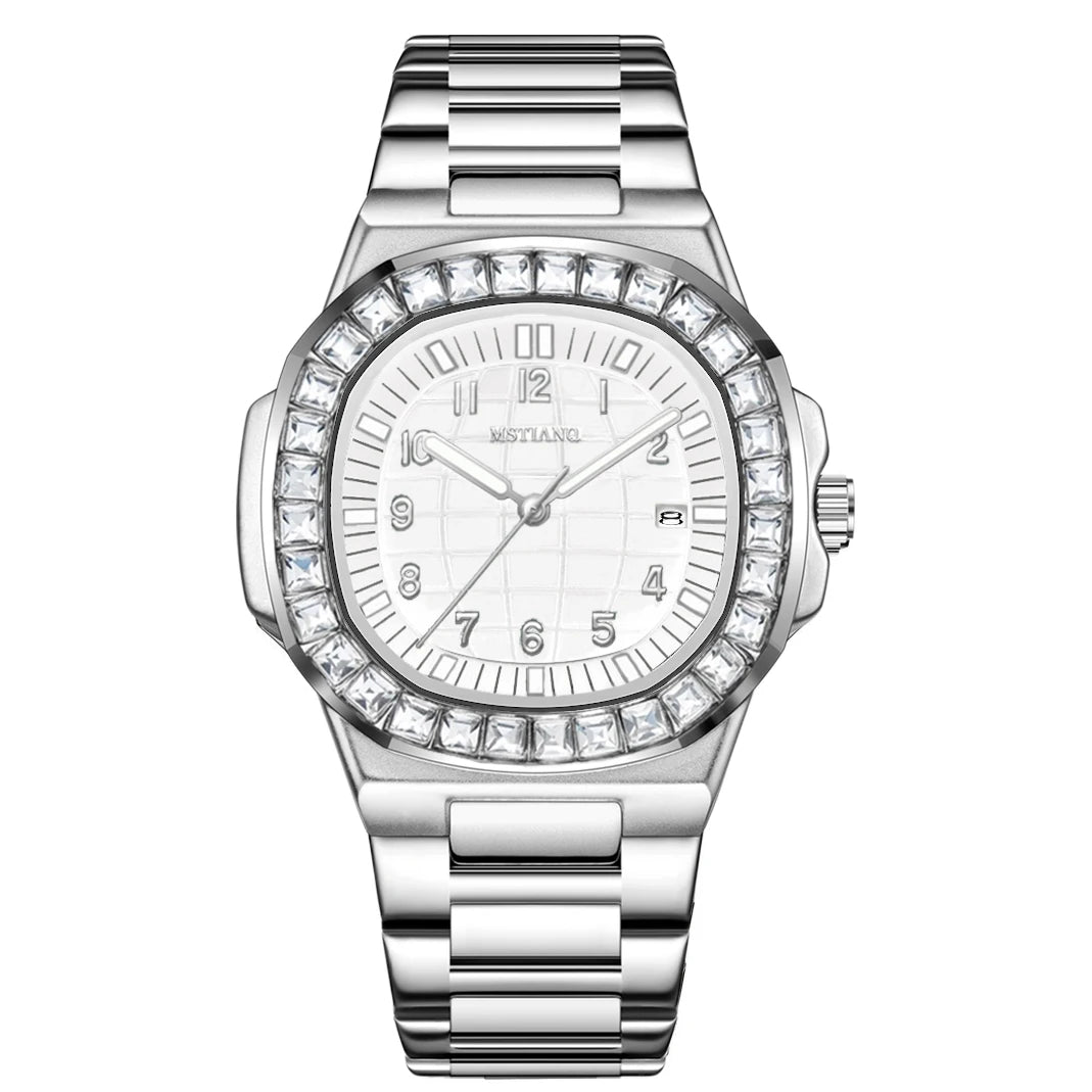 New Hot Selling Silver Men's Watch Stainless Steel  Diamond Dial Quartz Watch Men's Waterproof Men's Watch