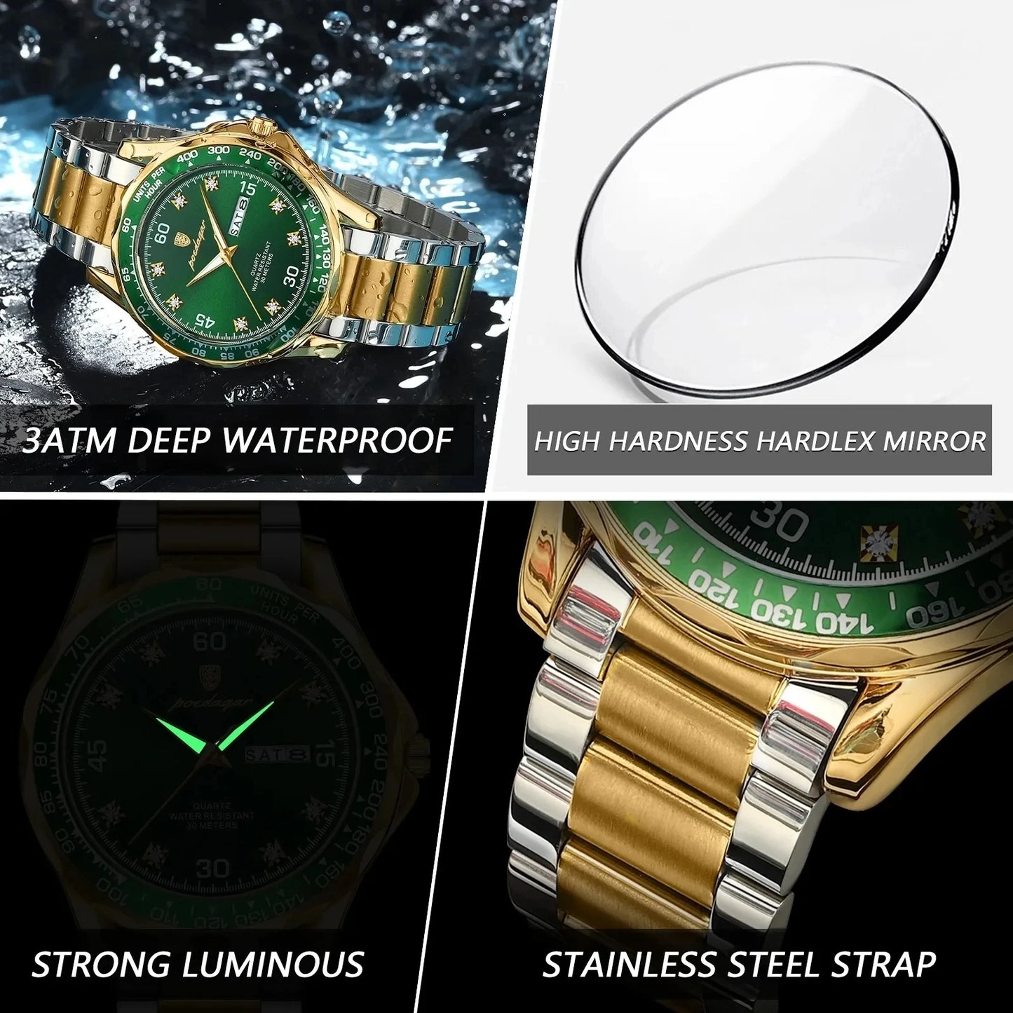POEDAGAR 963 Luminous Watch for Men Stainless Steel Sport Top Brand Luxury Quartz Wristwatch 2024 Hot Waterproof Men's Watches