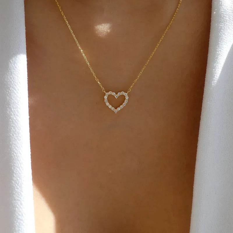 VKME Fashion Heart Necklace Zirconia Rhinestone Multi Layer Heart Necklace for Women Jewelry Wholesale. Minimum order 2