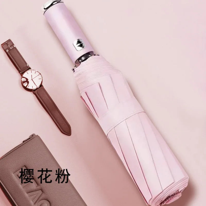 Fully Automatic Umbrella Sunscreen Sunshade Sun Umbrella Dual Use With Led Flashlight Business 3 Fold Umbrella. Minimum order 50