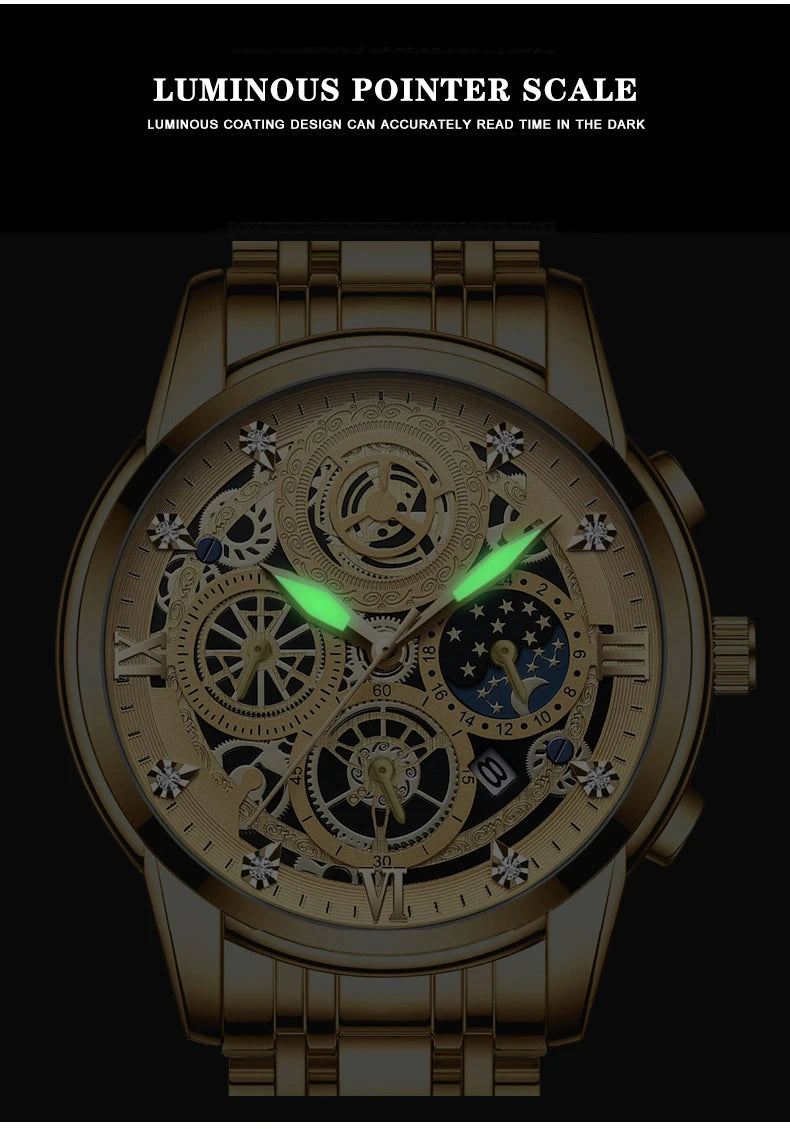 BINBOND B4010 4010 Fashion Casual Quartz Men Watch Stainless Steel Strap Luxury Dial Luminous Waterproof Business Men Wristwatch
