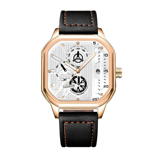 Top Brand Men's Watch with Leather Belt Casual Square Big Dial Black Sport Wristwatch Luxury  Waterproof  Luminous  Watches. Minimum order 2
