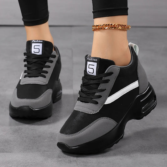 Women's Casual Korean Style Wedge Sneaker Platform Running Shoes with Artificial Leather for Outdoor Sports Dropshipping
