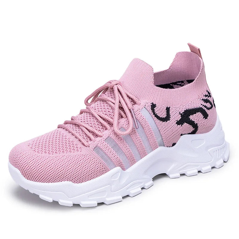 Fashion Trendy Ladies White Casual Shoes Height Increasing Breathable Fly Woven Lace-up Women Walking Style Shoes
