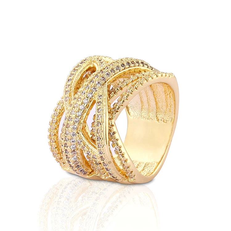 Fashion Latest Designs Gold Plated CZ Wedding Rings for Women & Men's New Model Promise Jewelry. Minimum order 6