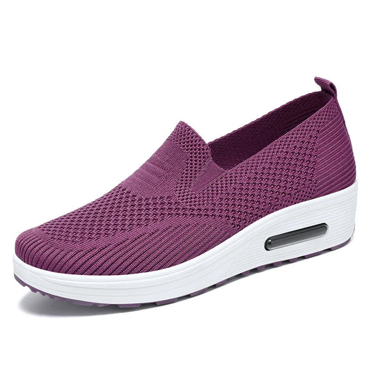 New Spring Women Casual Shoes Low MOQ Comfort Breathable Fly Woven Slip-on Ladies Walking Style Shoes