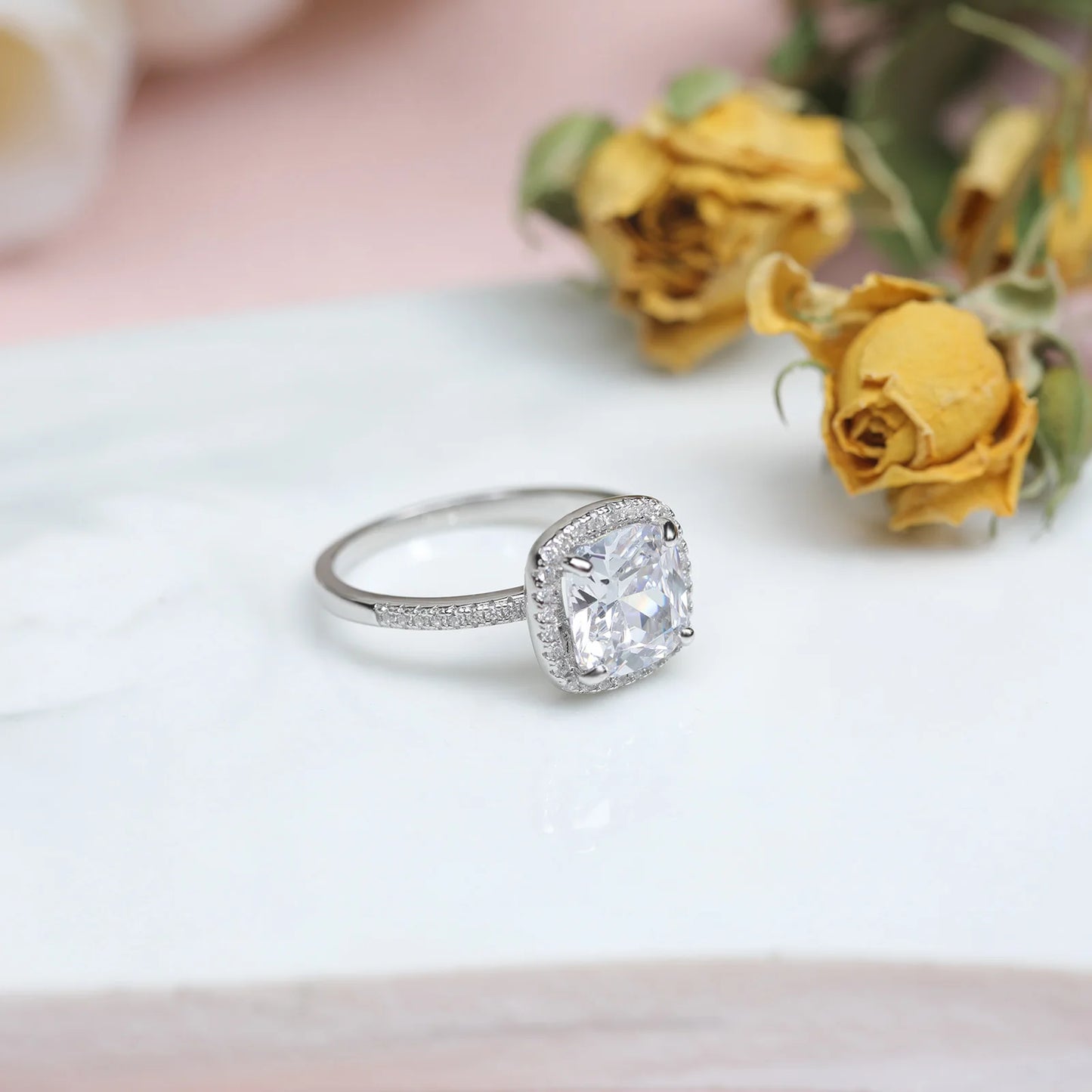 OAHLAN High Quality 3.5CT 925 Sterling Silver Ring,Cushion Cut Cubic Zirconia 5A CZ,Engagement Rings Wedding Bands for Women
