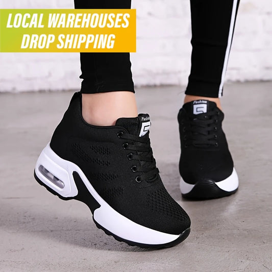 Dropshipping Wedge Sneaker Walking Sneakers Custom Wholesale Durable Height Increasing Breathable Soft Cozy Women Platform