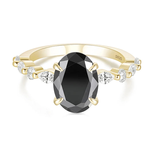 Somen Jewelry Oval Cut Black Gemstone Cubic Zircon Wedding Engagement Promise S925 Sterling Silver Rings for Women