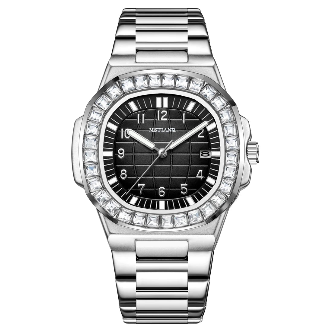 New Hot Selling Silver Men's Watch Stainless Steel  Diamond Dial Quartz Watch Men's Waterproof Men's Watch