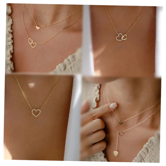 VKME Fashion Heart Necklace Zirconia Rhinestone Multi Layer Heart Necklace for Women Jewelry Wholesale. Minimum order 2