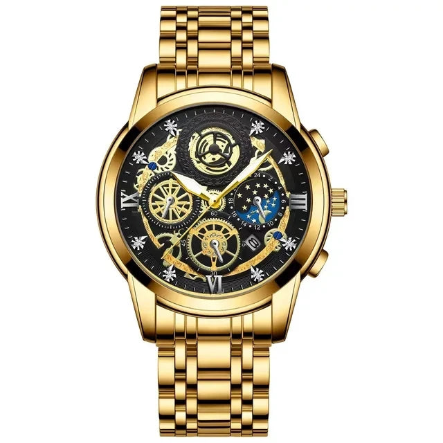 BINBOND B4010 4010 Fashion Casual Quartz Men Watch Stainless Steel Strap Luxury Dial Luminous Waterproof Business Men Wristwatch