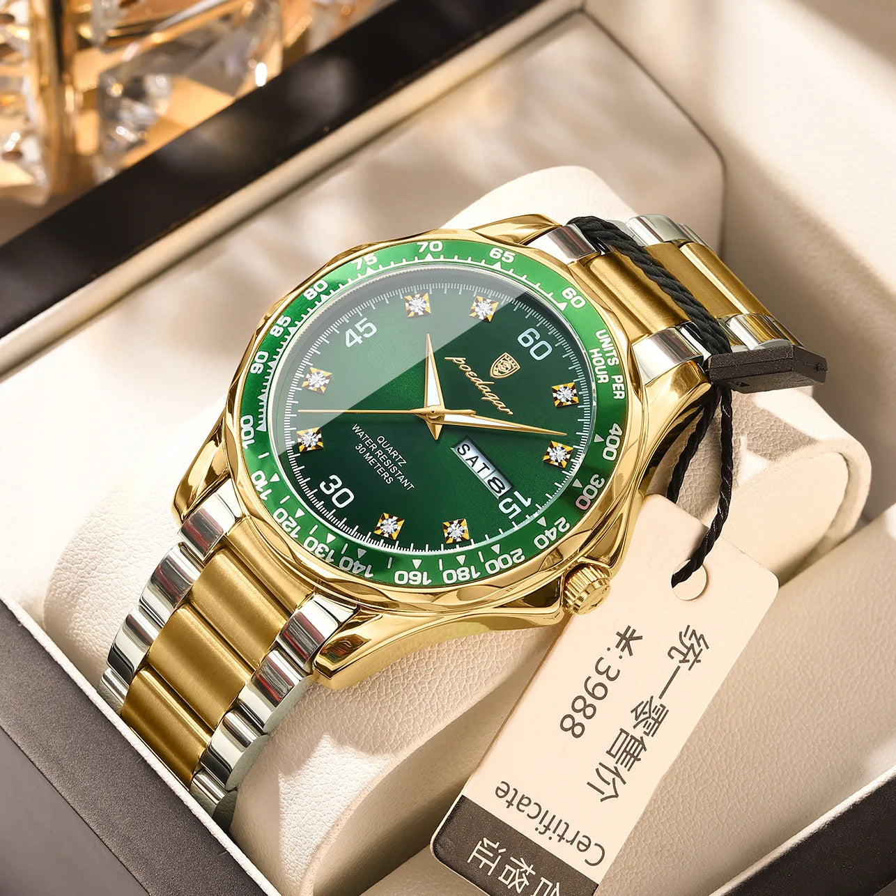 POEDAGAR 963 Date Week Watch for Men Stainless Steel Brand Luxury Quartz Male Wristwatch Waterproof Luminous Sport Men's Watches