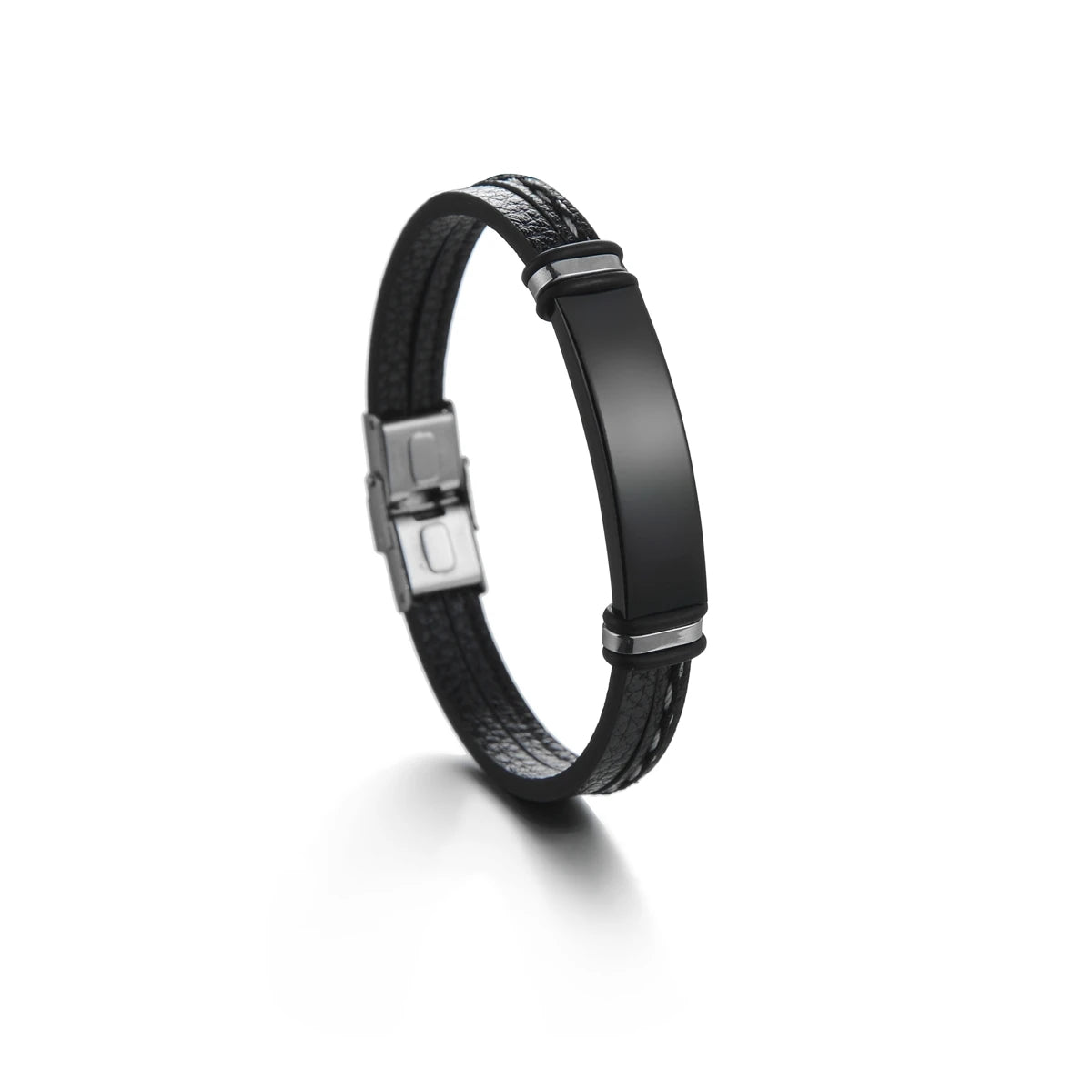 Atoztide Customized Engrave Name Text Stainless Steel Bracelets Leather Chain Bangle for Men Women Personalized Gift Jewelry
