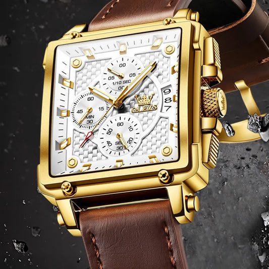 OLEVS 9925 Original Quartz Watch Golden Luxury Leather Strap Chronograph Male Wristwatches for Men Relogio Masculino Man Reloj. Minimum order 2