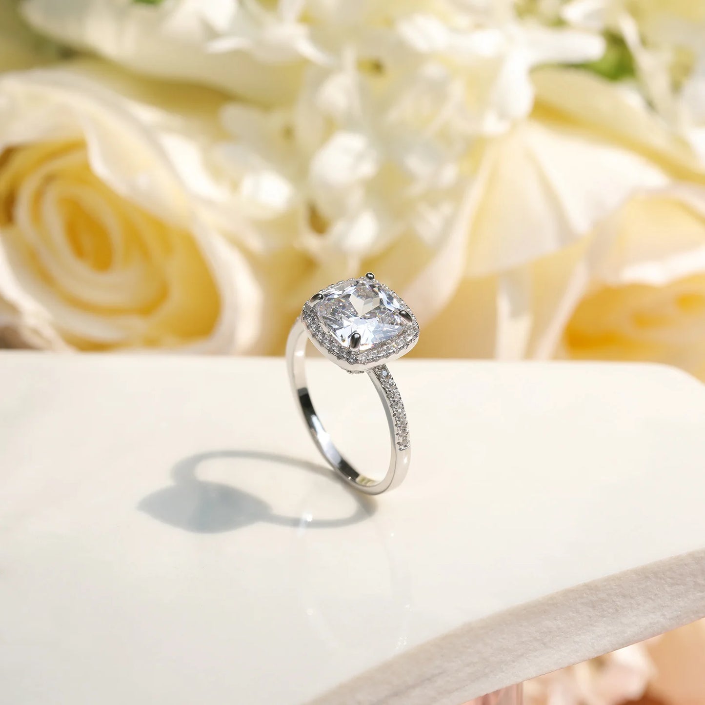 OAHLAN High Quality 3.5CT 925 Sterling Silver Ring,Cushion Cut Cubic Zirconia 5A CZ,Engagement Rings Wedding Bands for Women