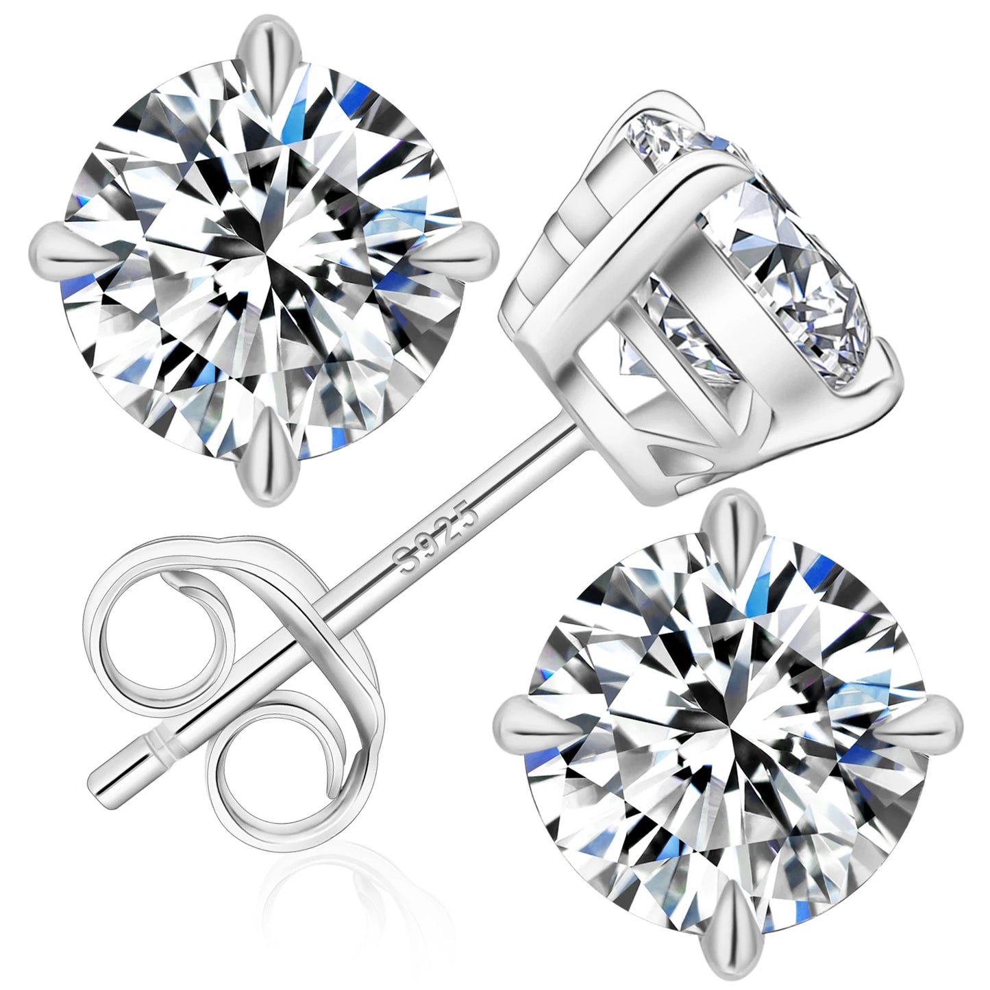 Sparkly VVS Moissanite Studs 14K White Gold Jewelry Christmas Gifts 925 Sterling Silver Lab Created Diamond Earrings for Women