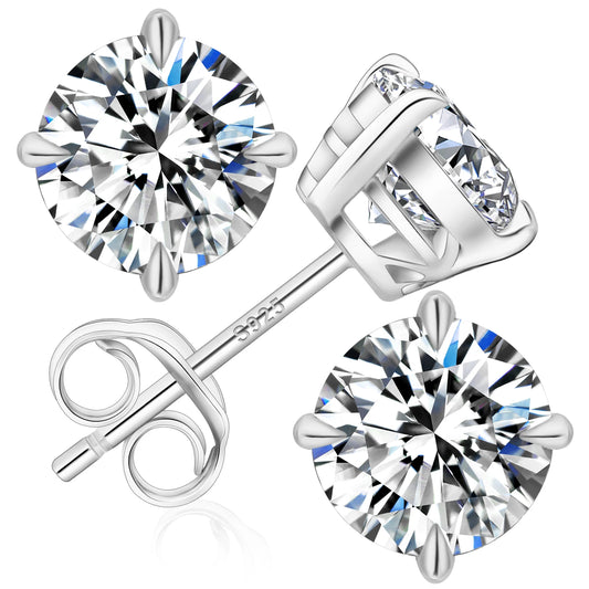Sparkly VVS Moissanite Studs 14K White Gold Jewelry Christmas Gifts 925 Sterling Silver Lab Created Diamond Earrings for Women