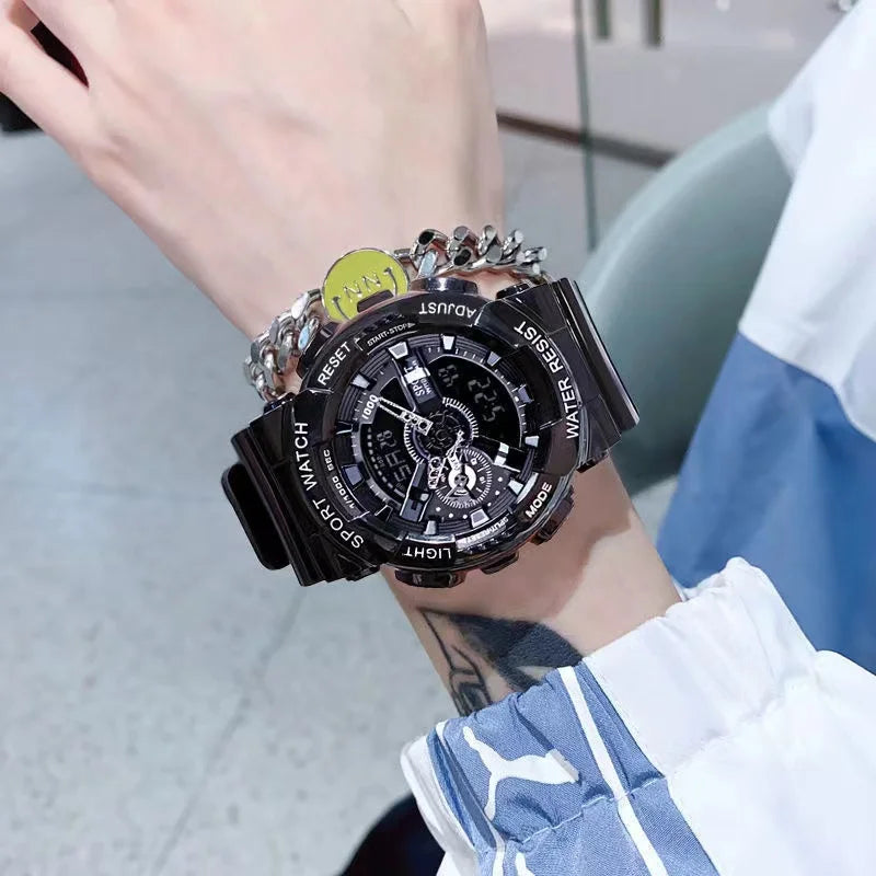 Wholesale Trend Black Gold Electronic Watch Fashion Outdoor Sports Wristwatches Waterproof Dual Display Pointer Watch for Men. Minimum order 2