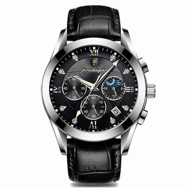 POEDAGAR 820 Watch Casual Chronograph Men's Watches Stainless Steel Band Business Wristwatch Quartz Clock With Luminous Pointers
