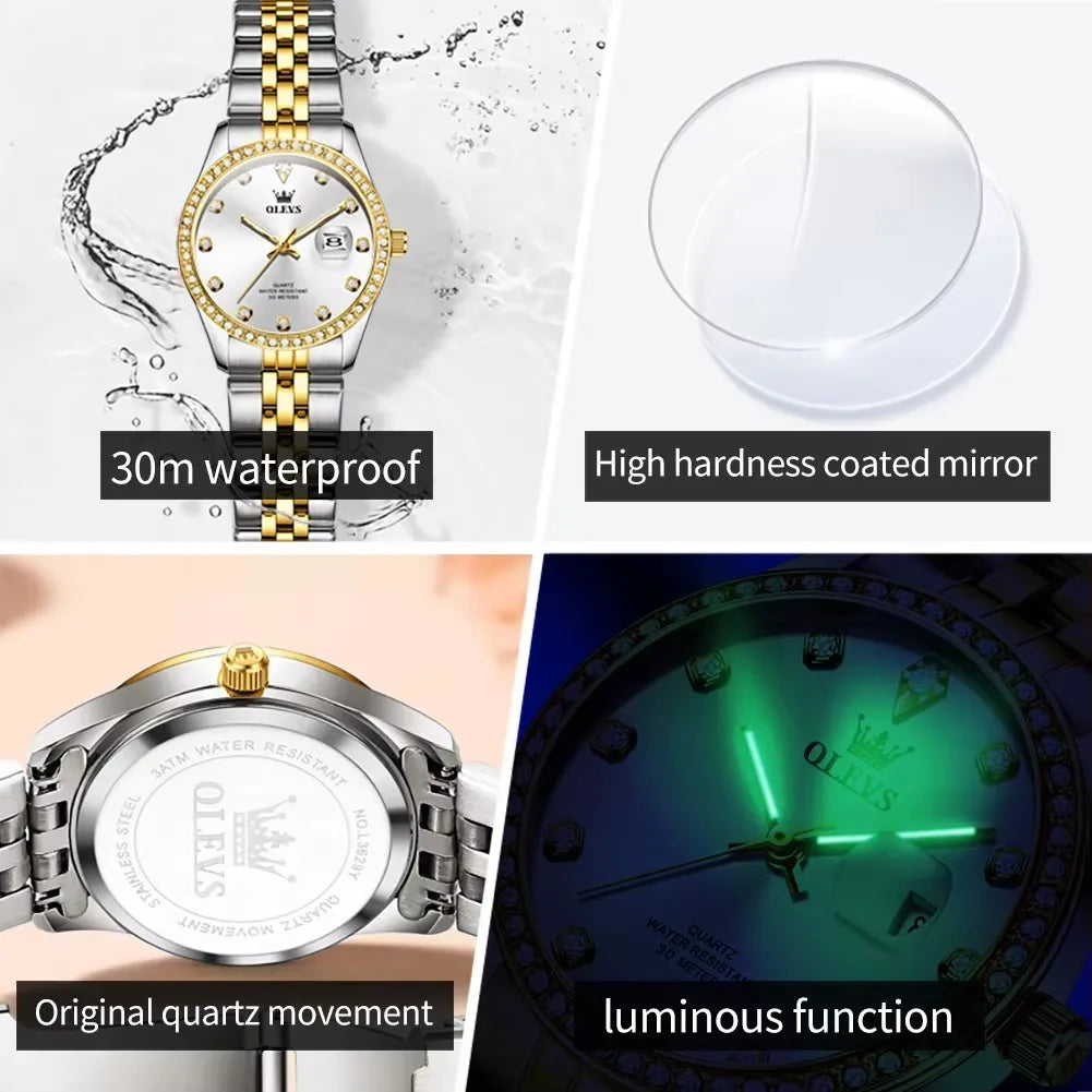 OLEVS 3629 Original Calendar Quartz Luxury Women Elegant Women's Watch Fashion Classic Waterproof Luminous Stainless Watches