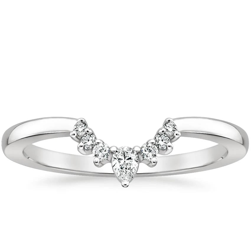 14K Gold Plated Copper Ring Women Wedding Rings V Shape Cubic Zirconia Stackable Eternity Fashion Jewelry Ring