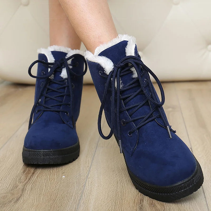 Women Boots Warm Fur Ankle Boots For Women Winter Boots Black Heels Snow Botas mujer Elegant Woman Heeled Shoes Winter Shoes