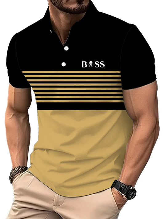2024 Golf Wear Men Fashion Short -sleeved Striped Stamps Poloshan Casual Lapel POLO Shirt Men's Clothing Tops