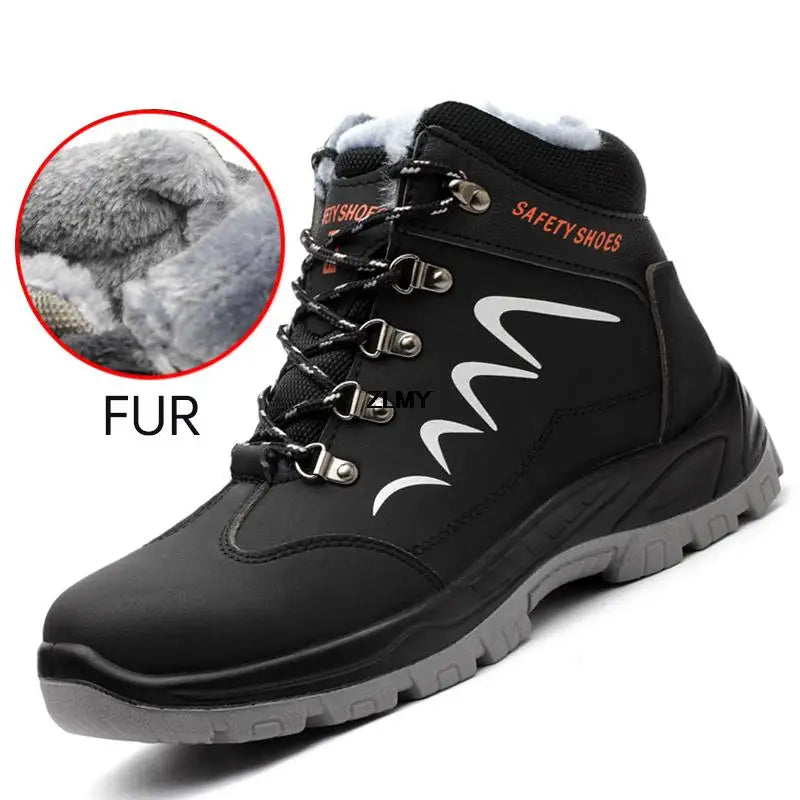 ZLMY Men Steel Toe Shoes High Top Work Boots Indestructible Safety Shoes Man Puncture-Proof Work Sneaker Winter Safety Boots Men