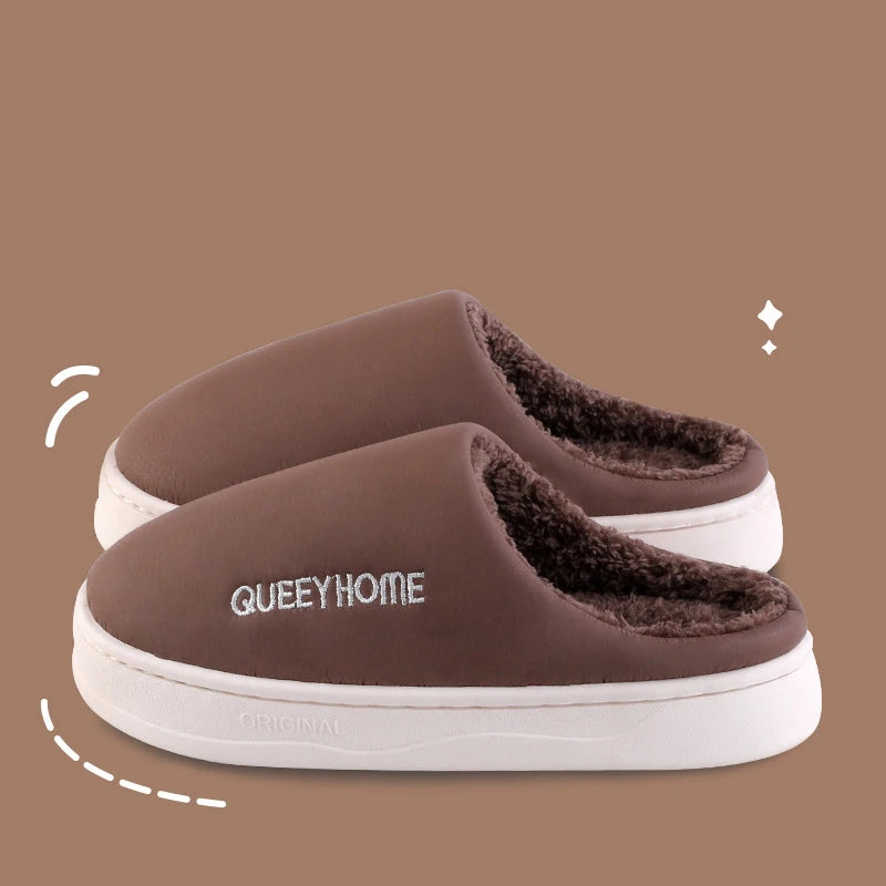 Waterproof cotton slippers for men anti slip for winter suitable for home use thick soled cotton slippers for women