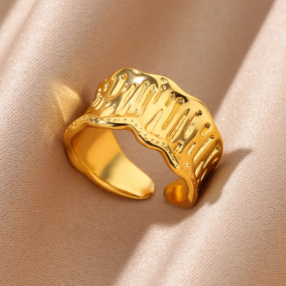 Stainless Steel Rings for Women Gold Color Geometric Multi Layer Opening Finger Ring New In Fashion Wedding Party Jewelry Gift