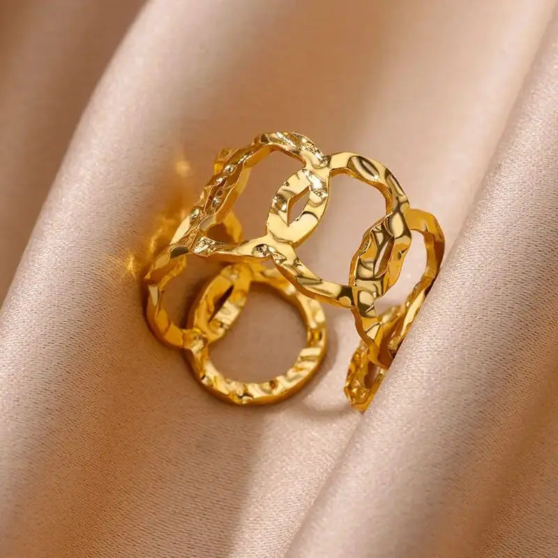 Stainless Steel Rings for Women Gold Color Geometric Multi Layer Opening Finger Ring New In Fashion Wedding Party Jewelry Gift