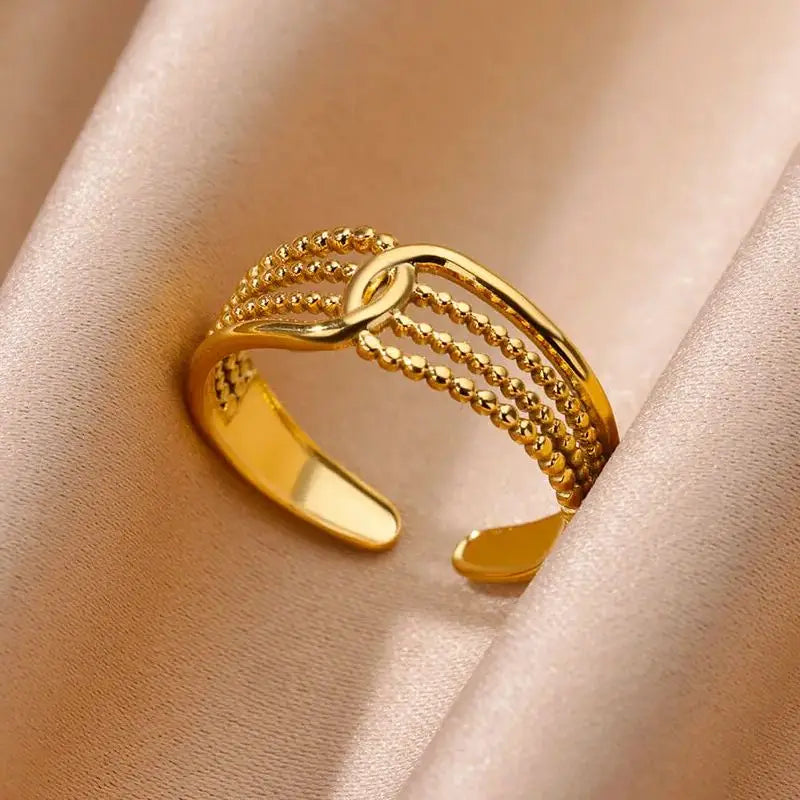 Stainless Steel Rings for Women Gold Color Geometric Multi Layer Opening Finger Ring New In Fashion Wedding Party Jewelry Gift
