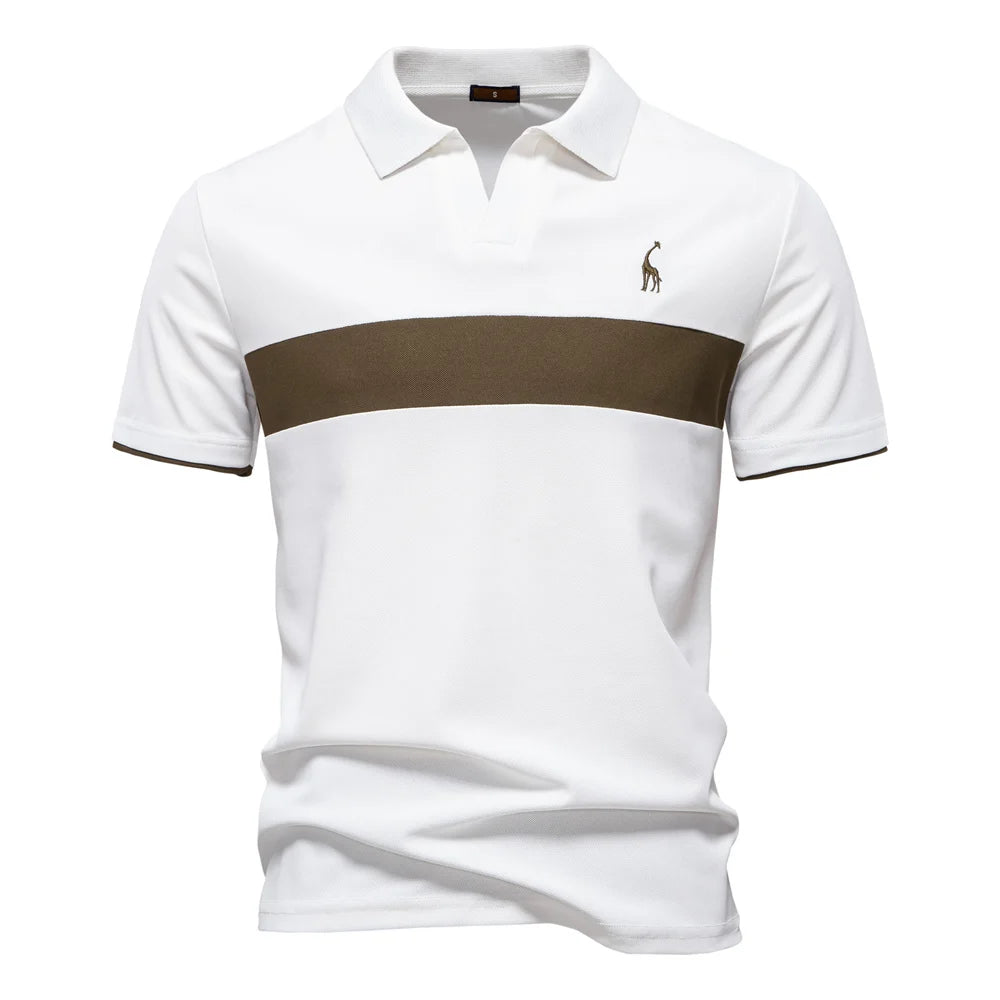 AIOPESON Men's Summer V-Neck Striped Polo Shirt Breathable Slim Fit Polo Shirts for Men Lightweight Casual Athletic Polo
