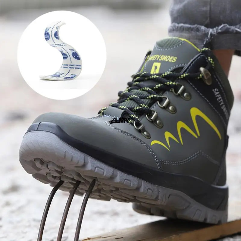 ZLMY Men Steel Toe Shoes High Top Work Boots Indestructible Safety Shoes Man Puncture-Proof Work Sneaker Winter Safety Boots Men