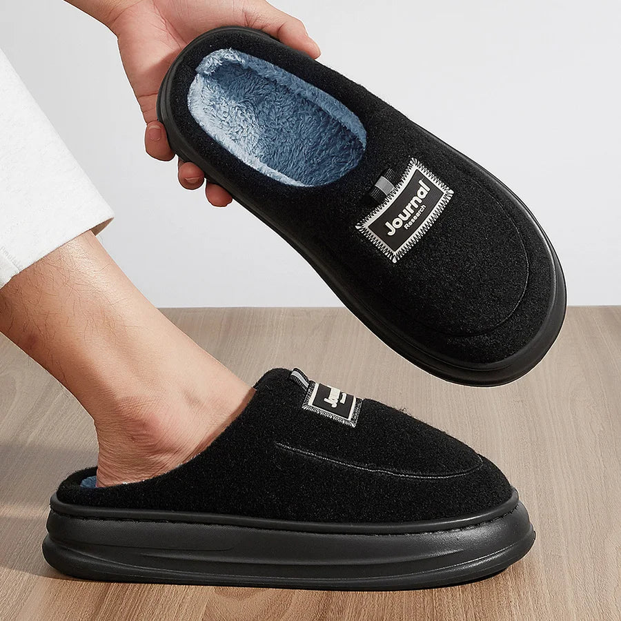 plus size men's house slippers fuzzy comfy memory foam soft couple shoes non-slip winter warm plush slippers