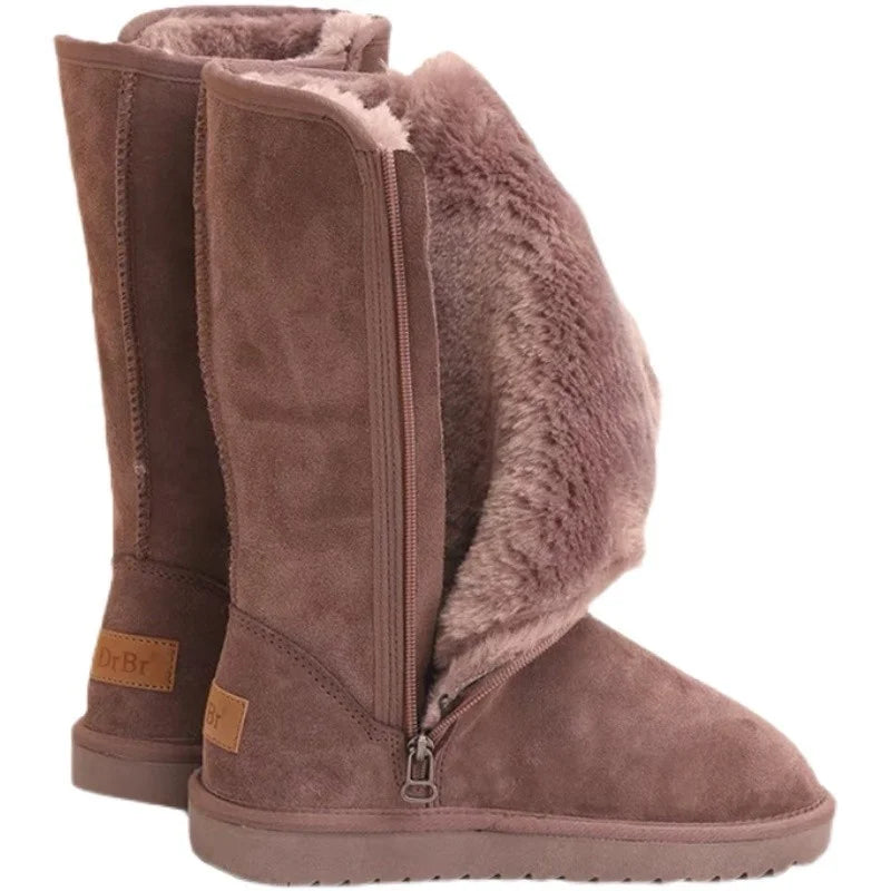 Women Classic Ladies Girls Winter Snow Boots Waterproof Warm Genuine Leather Fur Australia Plus Velvet Knee High  Winter