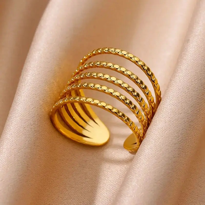 Stainless Steel Rings for Women Gold Color Geometric Multi Layer Opening Finger Ring New In Fashion Wedding Party Jewelry Gift