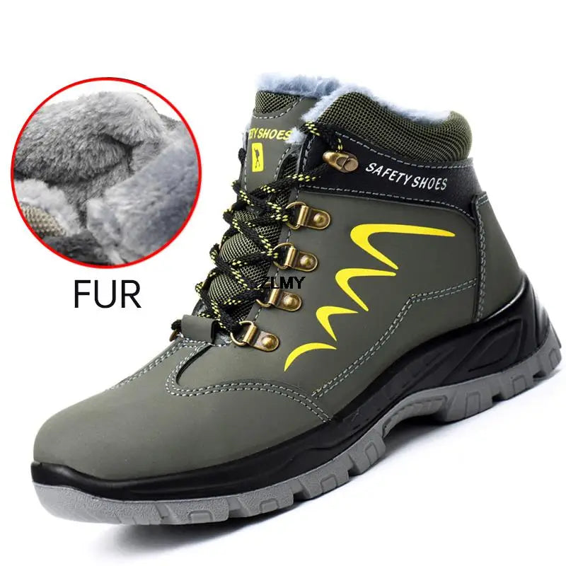 ZLMY Men Steel Toe Shoes High Top Work Boots Indestructible Safety Shoes Man Puncture-Proof Work Sneaker Winter Safety Boots Men