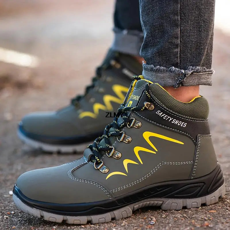 ZLMY Men Steel Toe Shoes High Top Work Boots Indestructible Safety Shoes Man Puncture-Proof Work Sneaker Winter Safety Boots Men